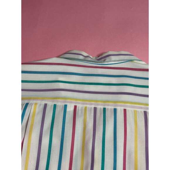 1970s-1980s HUNTERS GLEN White RAINBOW Striped Button Up Tank Top W/Pockets. L - Picture 9 of 10